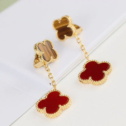 [⭐Mirelle]CLOVER  2 MOTIF  TIGER EYE CARNELIAN EARRINGS