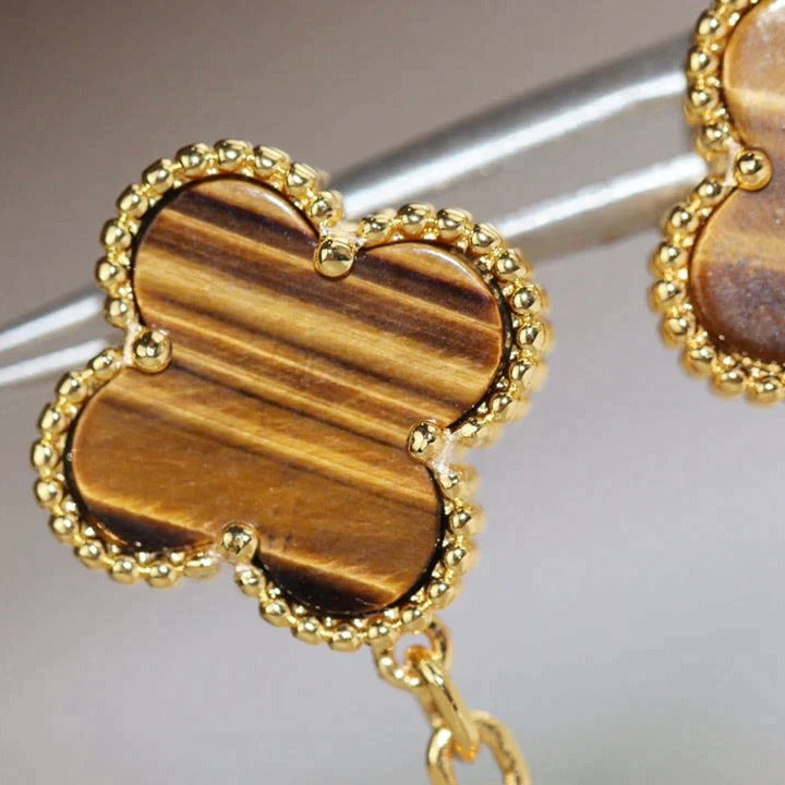 [⭐Mirelle]CLOVER  2 MOTIF  TIGER EYE CARNELIAN EARRINGS