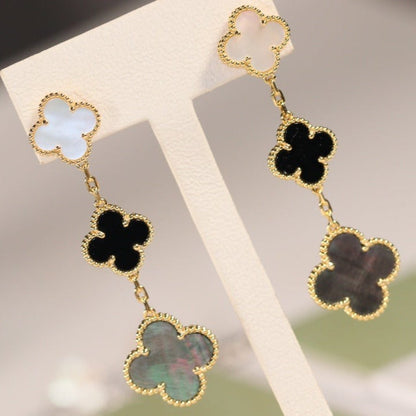 [⭐Mirelle]CLOVER EARRINGS GOLD ONYX MOP 3 MOTIF