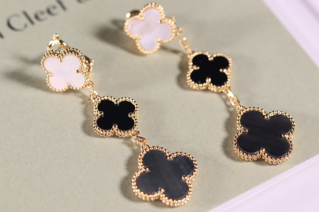 [⭐Mirelle]CLOVER EARRINGS GOLD ONYX MOP 3 MOTIF