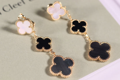 [⭐Mirelle]CLOVER EARRINGS GOLD ONYX MOP 3 MOTIF