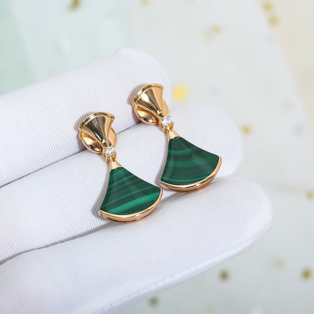 [⭐Mirelle]DREAM MALACHITE PINK GOLD EARRINGS