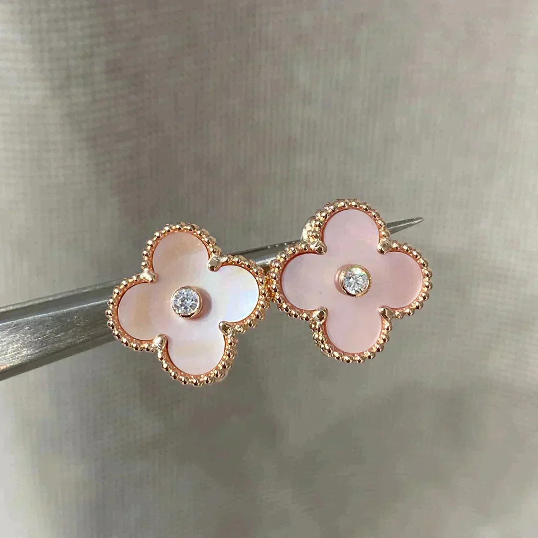 [⭐Mirelle]CLOVER MEDIUM 1 MOTIFS  PINK MOP DIAMOND EARRINGS