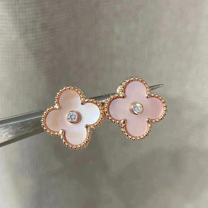[⭐Mirelle]CLOVER MEDIUM 1 MOTIFS  PINK MOP DIAMOND EARRINGS