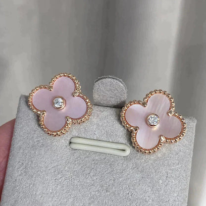 [⭐Mirelle]CLOVER MEDIUM 1 MOTIFS  PINK MOP DIAMOND EARRINGS