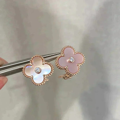 [⭐Mirelle]CLOVER MEDIUM 1 MOTIFS  PINK MOP DIAMOND EARRINGS