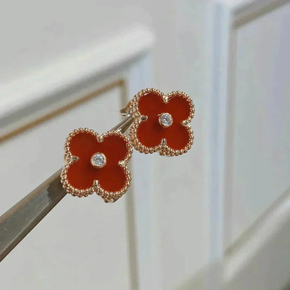 [⭐Mirelle]CLOVER MEDIUM 1 MOTIFS CARNELIAN  DIAMOND earrings