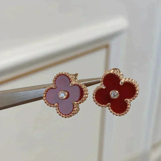 [⭐Mirelle]CLOVER MEDIUM 1 MOTIFS CARNELIAN  DIAMOND earrings