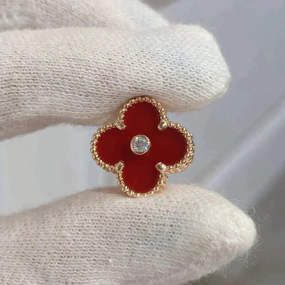 [⭐Mirelle]CLOVER MEDIUM 1 MOTIFS CARNELIAN  DIAMOND earrings