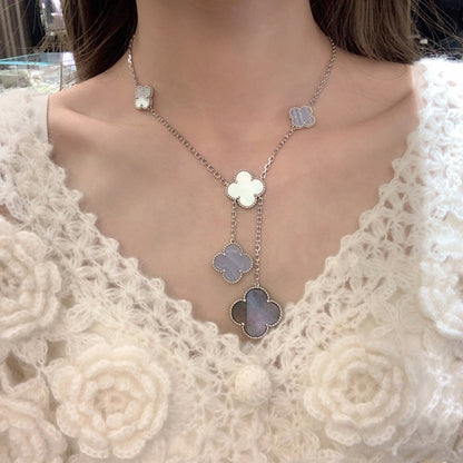 [⭐Mirelle]CLOVER MOP CHALCEDONY NECKLACE SILVER 6 MOTIF