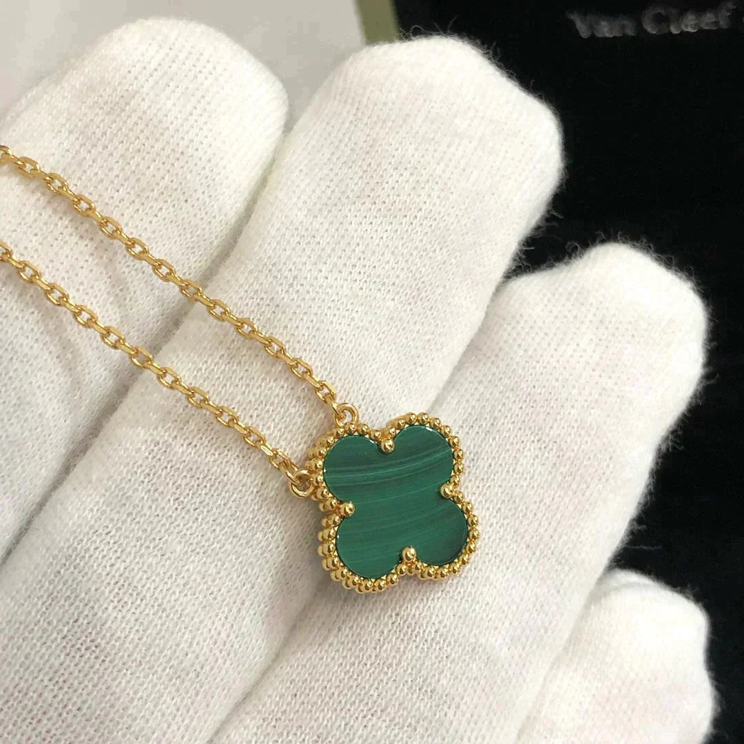 [⭐Mirelle]CLOVER 15MM MALACHITE SINGLE FLOWER  NECKLACE