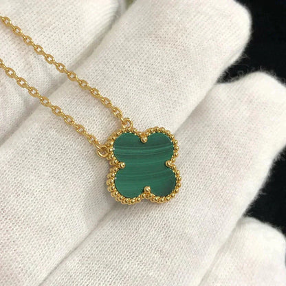 [⭐Mirelle]CLOVER 15MM MALACHITE SINGLE FLOWER  NECKLACE