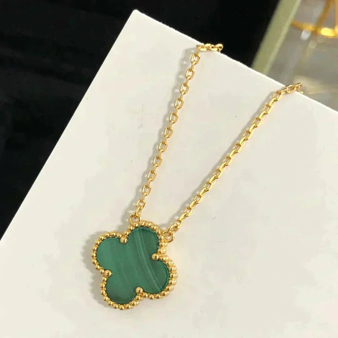 [⭐Mirelle]CLOVER 15MM MALACHITE SINGLE FLOWER  NECKLACE