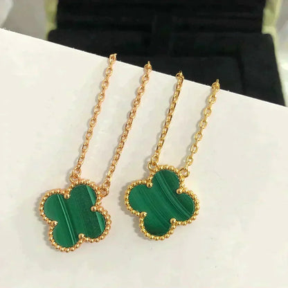 [⭐Mirelle]CLOVER 15MM MALACHITE SINGLE FLOWER  NECKLACE