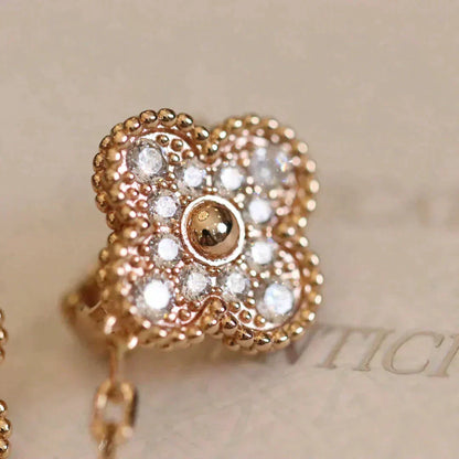 [⭐Mirelle]CLOVER MEDIUM 1 MOTIFS FUll DIAMOND EARRINGS