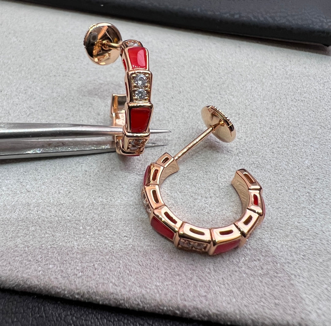 [⭐Mirelle]SERPENTI CARNELIAN PINK GOLD EARRINGS