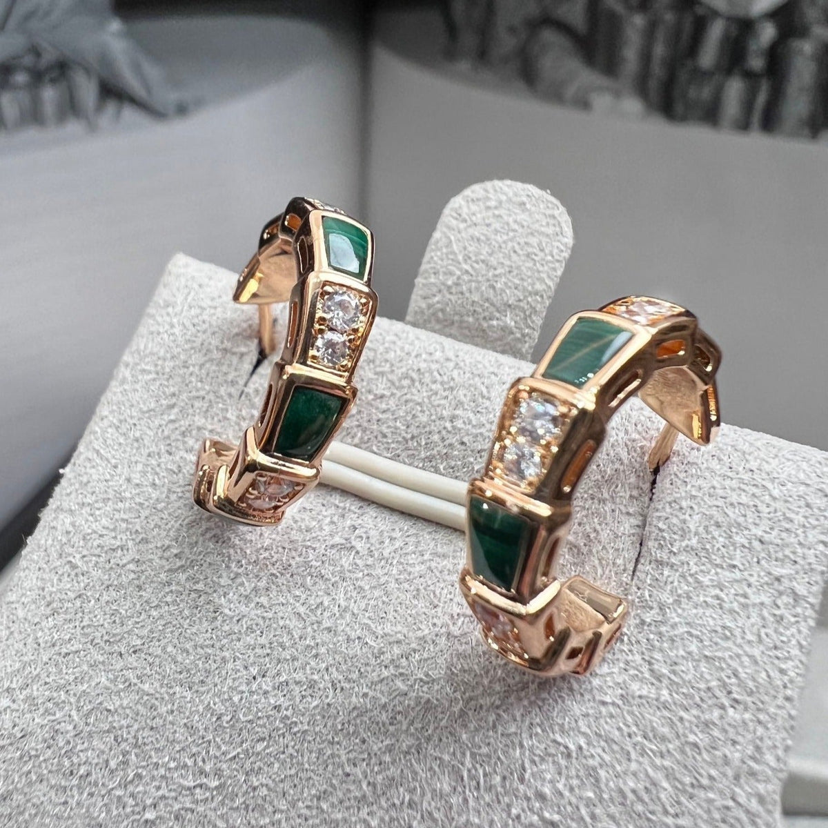 [⭐Mirelle]SERPENTI MALACHITE PINK GOLD EARRINGS