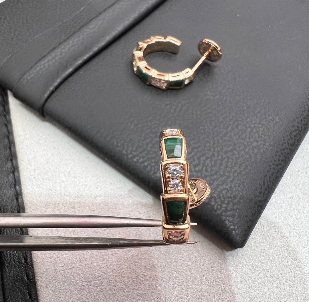 [⭐Mirelle]SERPENTI MALACHITE PINK GOLD EARRINGS