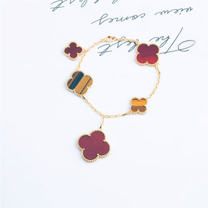 [⭐Mirelle]CLOVER BRACELET 5 MOTIFS CARNELIAN TIGER EYE
