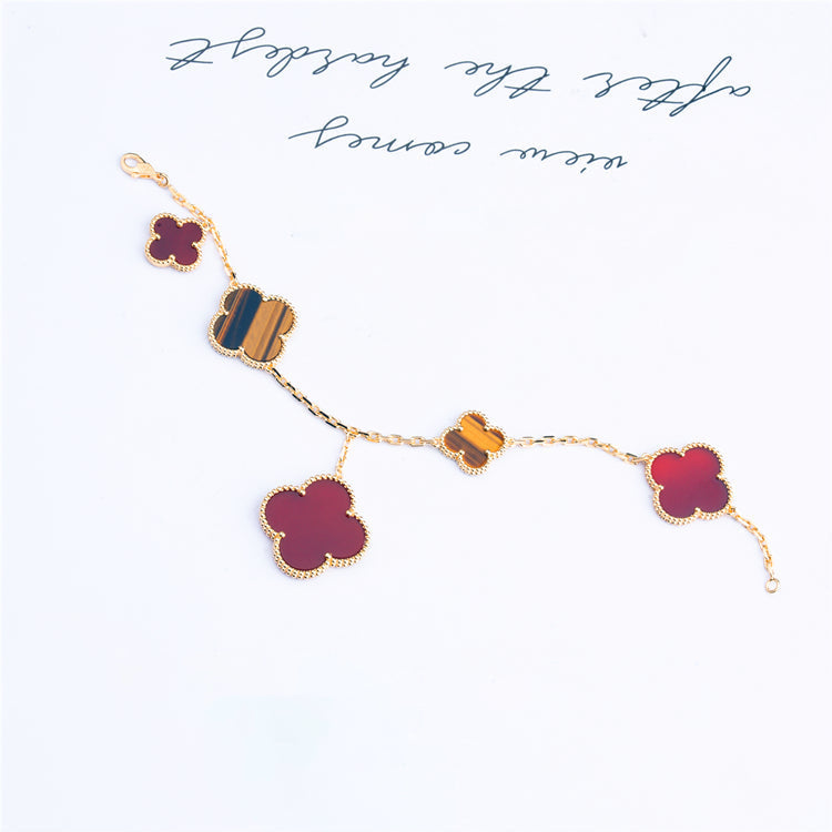 [⭐Mirelle]CLOVER BRACELET 5 MOTIFS CARNELIAN TIGER EYE
