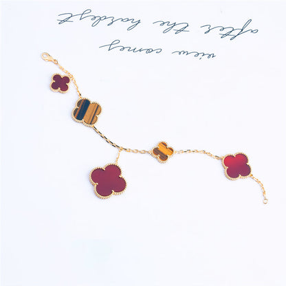 [⭐Mirelle]CLOVER BRACELET 5 MOTIFS CARNELIAN TIGER EYE