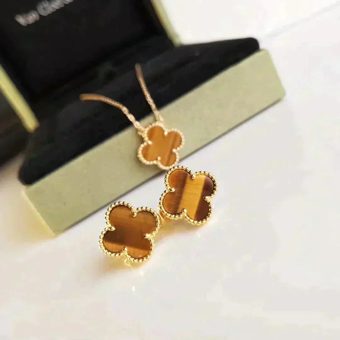 [⭐Mirelle]CLOVER MEDIUM 1 MOTIFS TIGER EYE EARRINGS