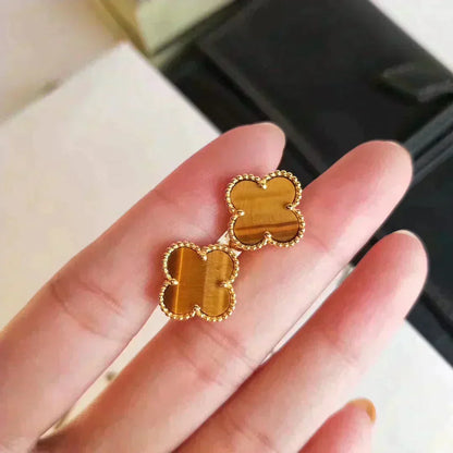 [⭐Mirelle]CLOVER MEDIUM 1 MOTIFS TIGER EYE EARRINGS