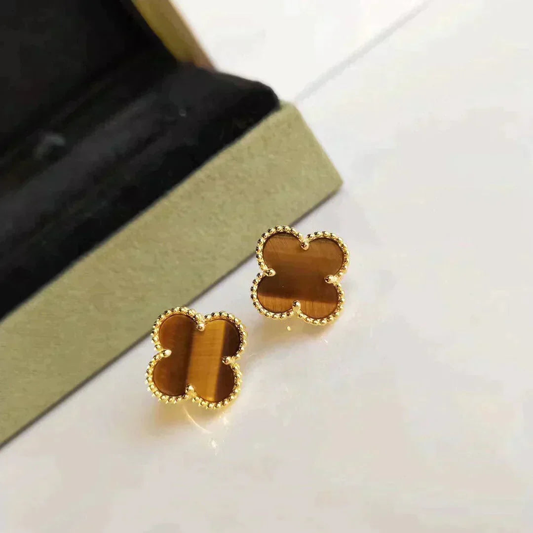 [⭐Mirelle]CLOVER MEDIUM 1 MOTIFS TIGER EYE EARRINGS