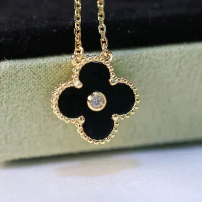 [⭐Mirelle]CLOVER 15MM DIAMOND ONYX NECKLACE