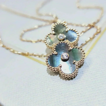 [⭐Mirelle]CLOVER 15MM DIAMOND AND MOTHER-OF-GREY NECKLACE