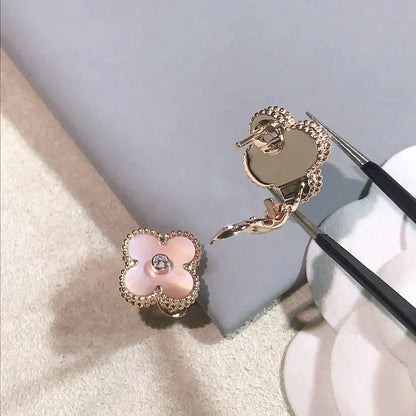 [⭐Mirelle]CLOVER MEDIUM 1 MOTIFS  PINK MOP DIAMOND EARRINGS