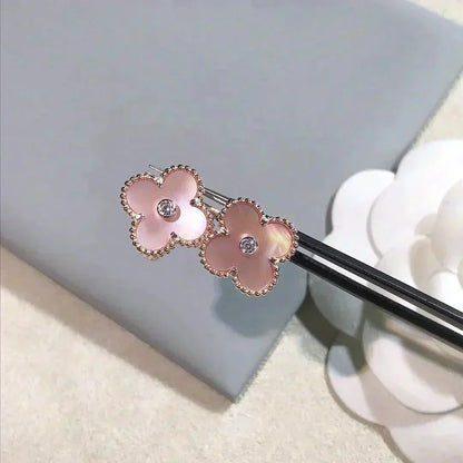 [⭐Mirelle]CLOVER MEDIUM 1 MOTIFS  PINK MOP DIAMOND EARRINGS