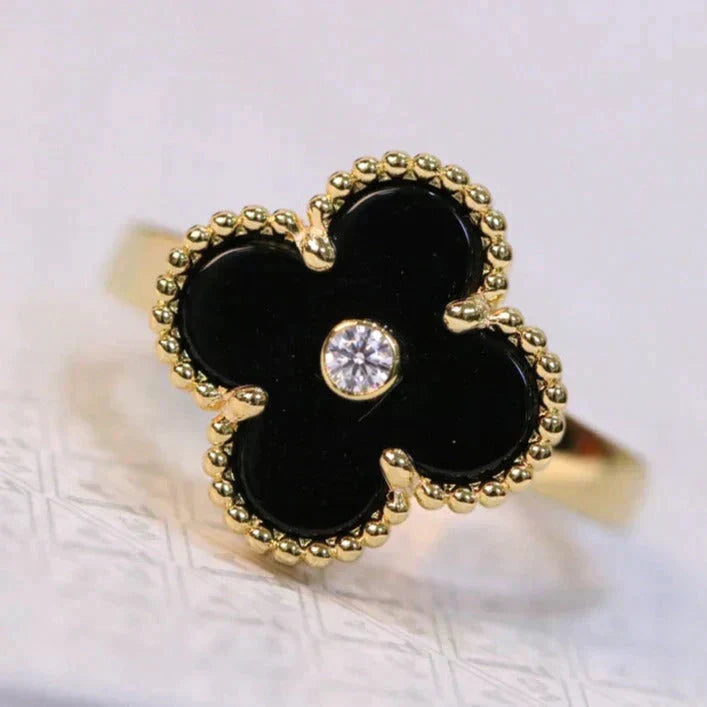 [⭐Mirelle]CLOVER ONYX RING GOLD DIAMOND