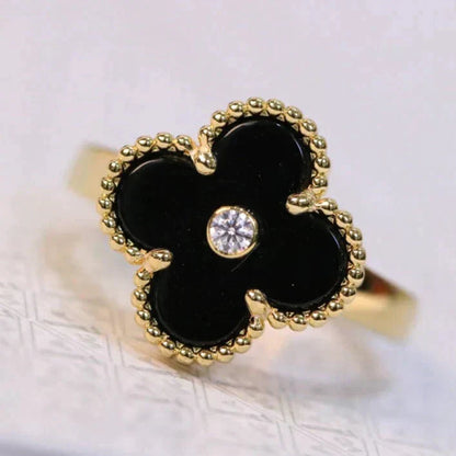 [⭐Mirelle]CLOVER ONYX RING GOLD DIAMOND
