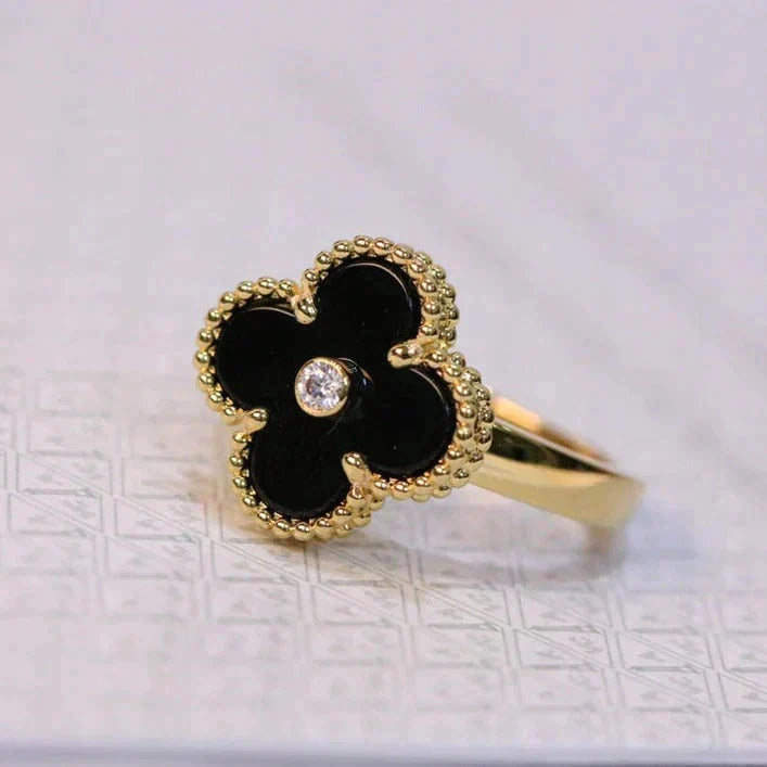 [⭐Mirelle]CLOVER ONYX RING GOLD DIAMOND