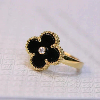 [⭐Mirelle]CLOVER ONYX RING GOLD DIAMOND