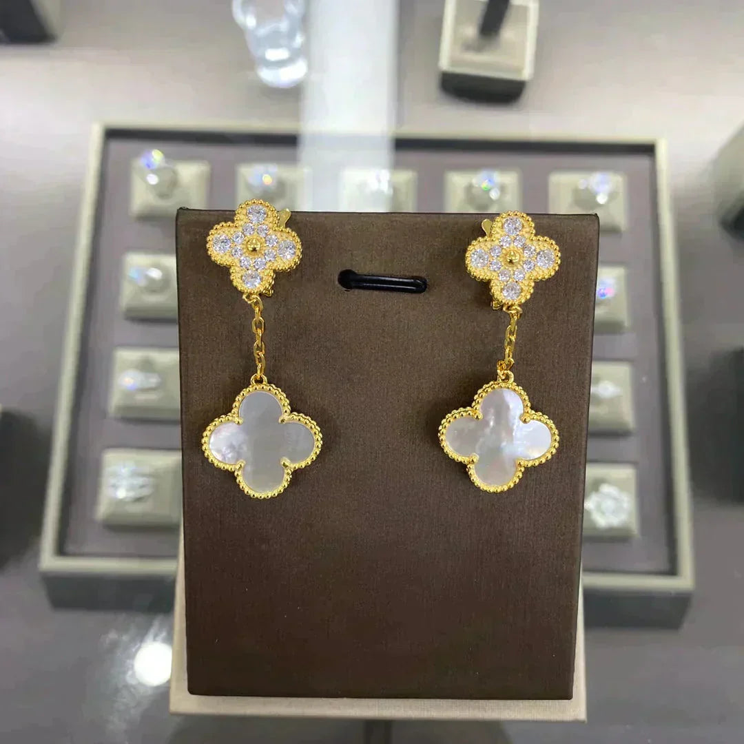 [⭐Mirelle]CLOVER  2 MOTIFS  DIAMOND  EARRINGS (MULTIPLE CHOICESç´
