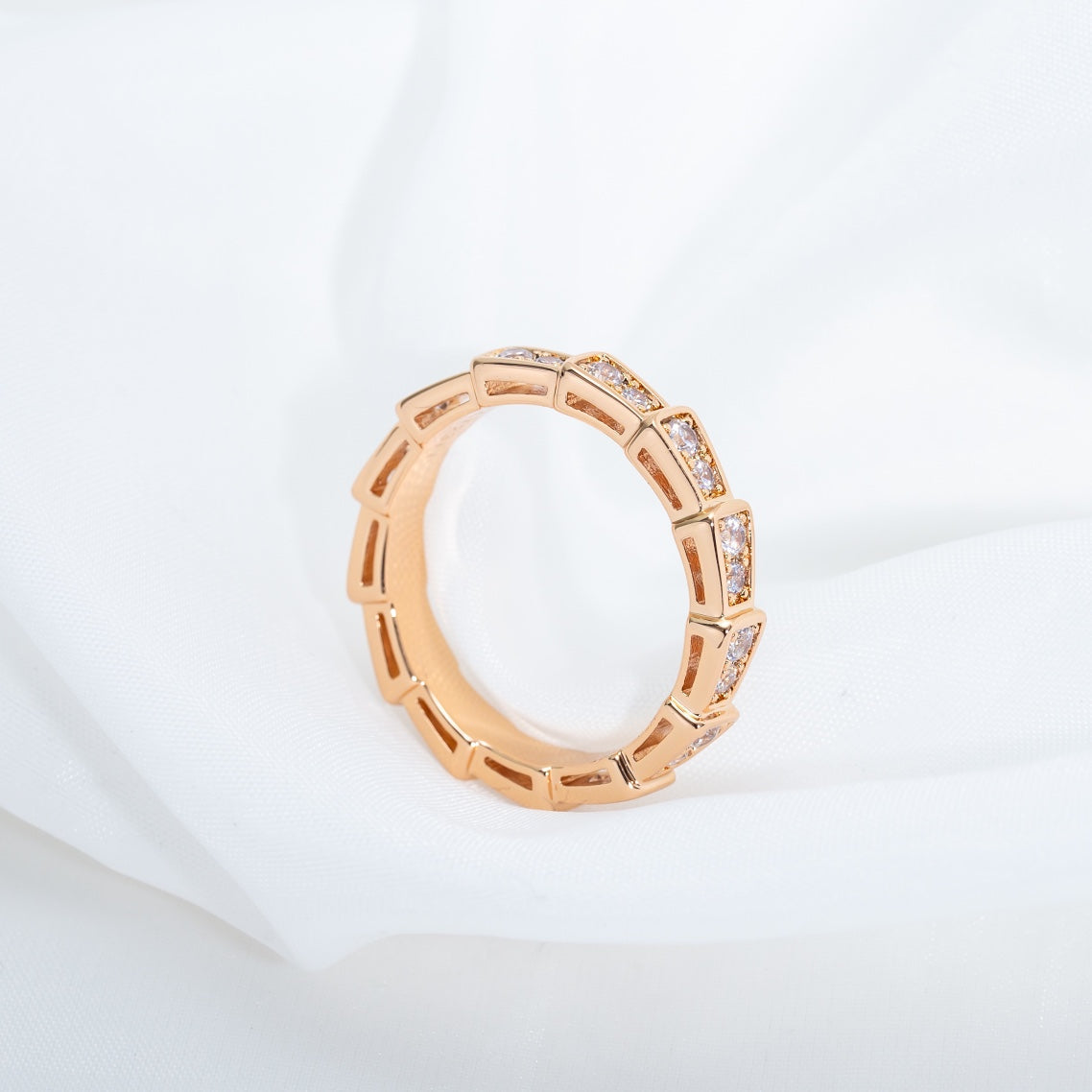 [⭐Mirelle]SERPENTI RING PINK GOLD DIAMOND PAVED 3MM