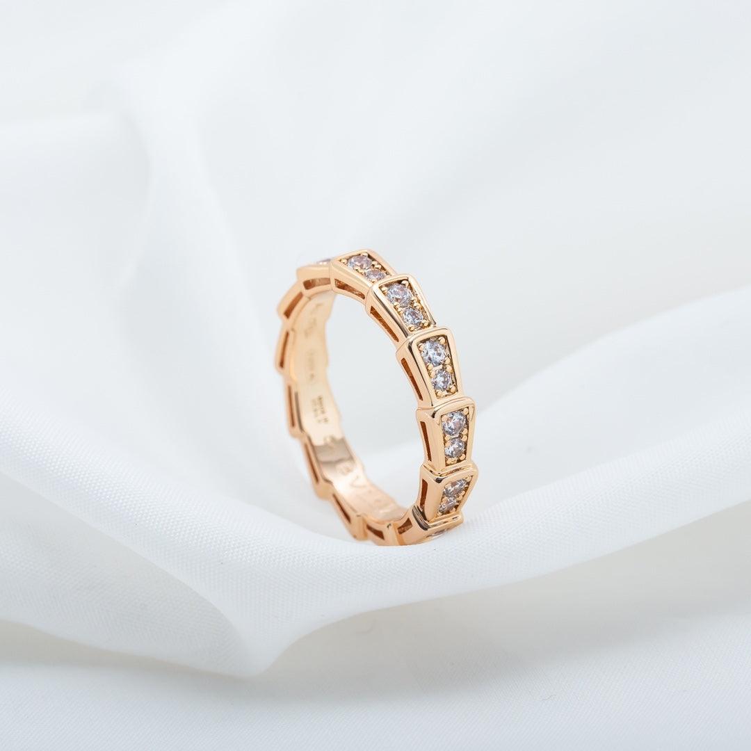 [⭐Mirelle]SERPENTI RING PINK GOLD DIAMOND PAVED 3MM