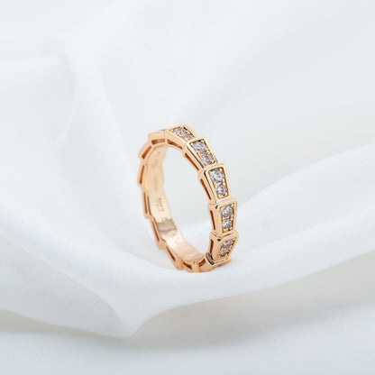 [⭐Mirelle]SERPENTI RING PINK GOLD DIAMOND PAVED 3MM