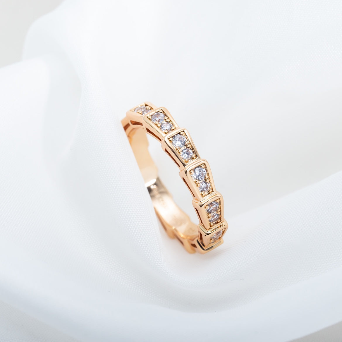 [⭐Mirelle]SERPENTI RING PINK GOLD DIAMOND PAVED 3MM
