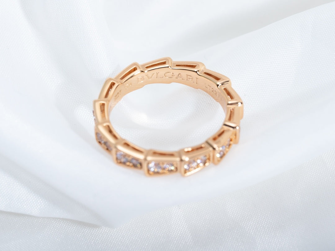 [⭐Mirelle]SERPENTI RING PINK GOLD DIAMOND PAVED 3MM
