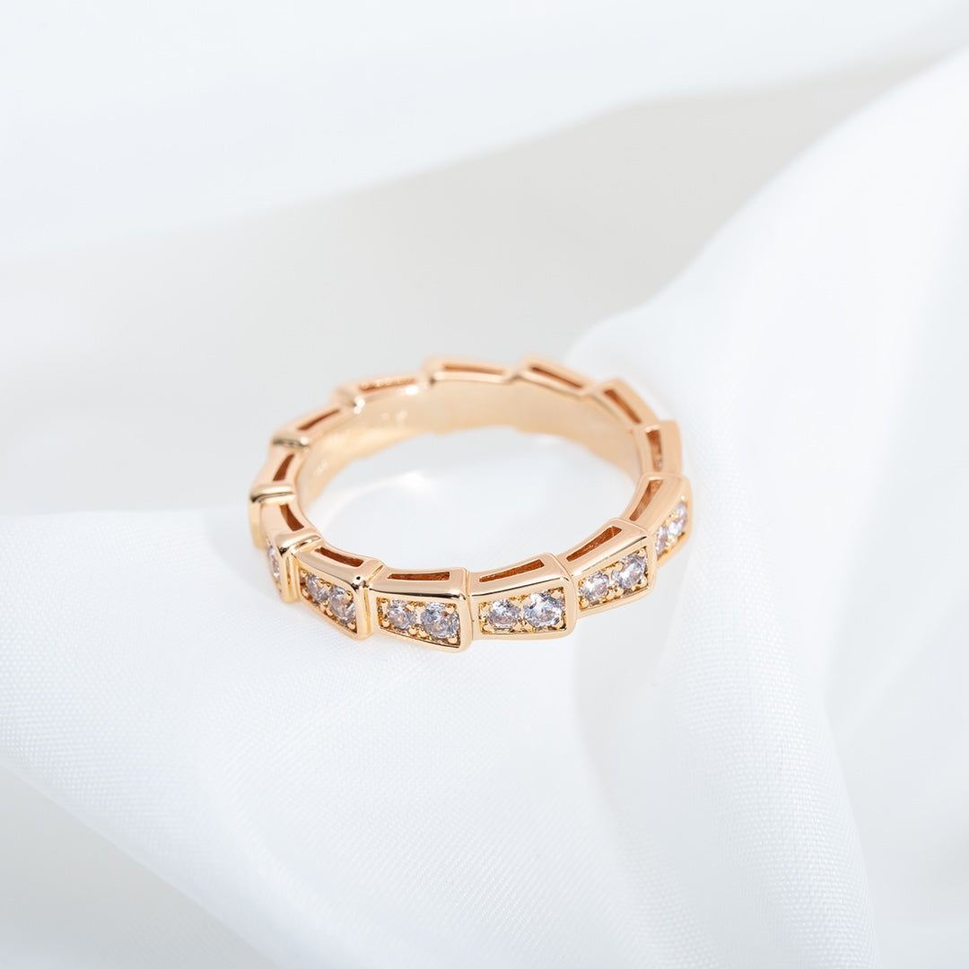 [⭐Mirelle]SERPENTI RING PINK GOLD DIAMOND PAVED 3MM