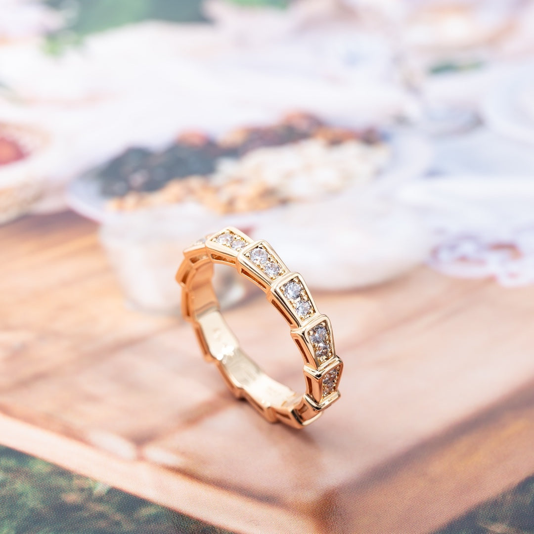 [⭐Mirelle]SERPENTI RING PINK GOLD DIAMOND PAVED 3MM
