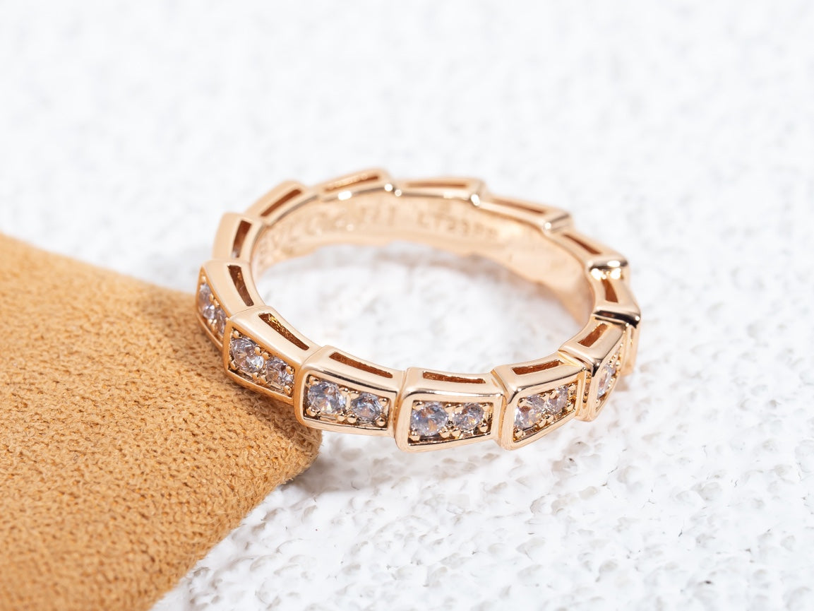 [⭐Mirelle]SERPENTI RING PINK GOLD DIAMOND PAVED 3MM