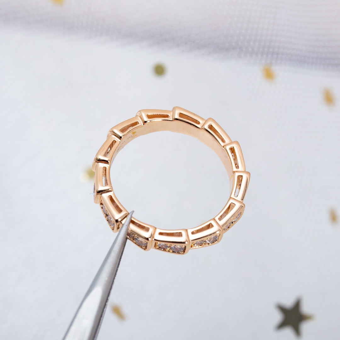 [⭐Mirelle]SERPENTI RING PINK GOLD DIAMOND PAVED 3MM