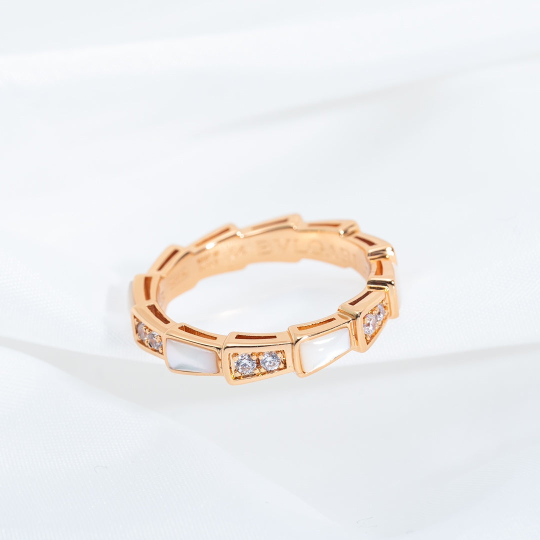 [⭐Mirelle]SERPENTI RING PINK GOLD DIAMOND MOP 3MM