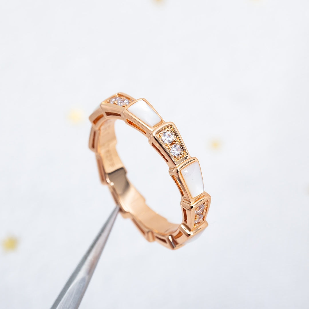 [⭐Mirelle]SERPENTI RING PINK GOLD DIAMOND MOP 3MM