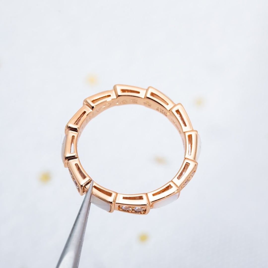 [⭐Mirelle]SERPENTI RING PINK GOLD DIAMOND MOP 3MM