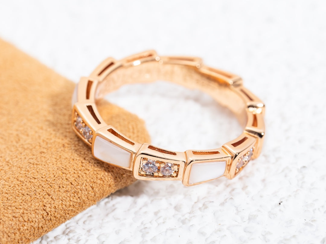 [⭐Mirelle]SERPENTI RING PINK GOLD DIAMOND MOP 3MM